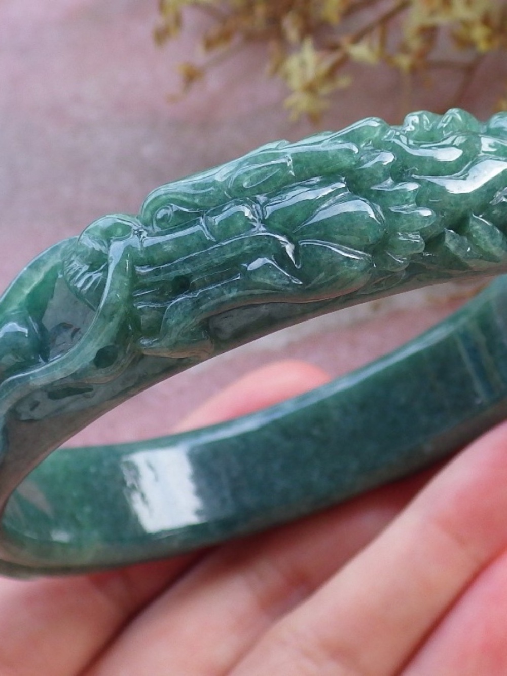 64mm Certified Natural A JADE Jadeite Dragon Phoenix Circle Bangle Bracelet